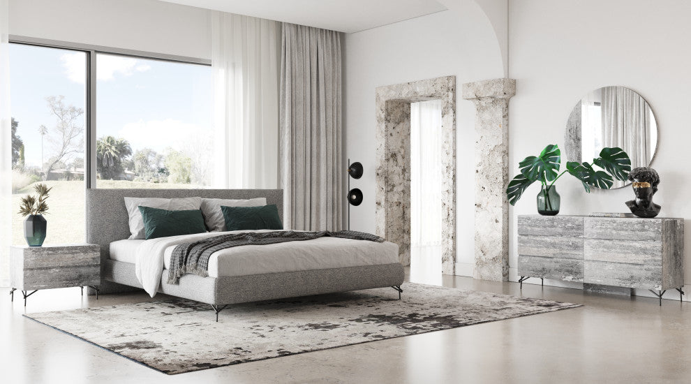 Nova Domus Aria Italian Modern Grey Fabric Bed, Queen