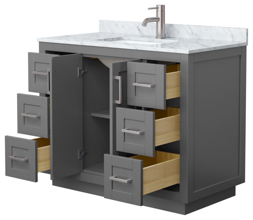 42" Single Bathroom Vanity, Dark Gray, Carrara Countertop, Sink, Nickel Trim