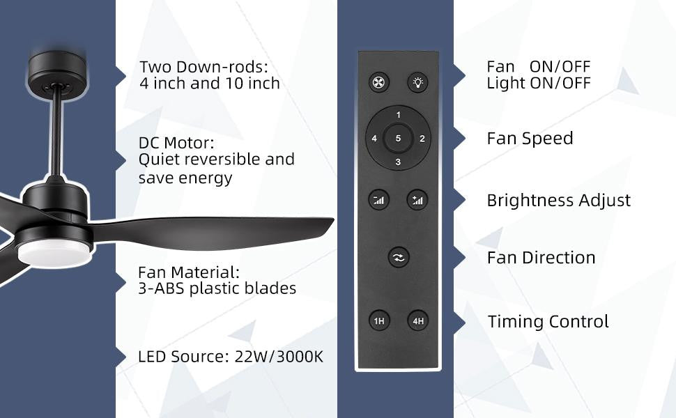 52'' 3 - Blade LED Propeller Ceiling Fan with Remote Control and Light Kit, Matt