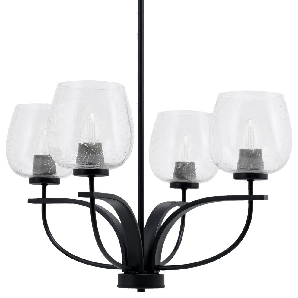 Cavella 4 Light Chandelier, Matte Black Finish, 6" Clear Bubble Glass
