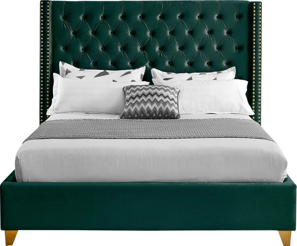 Barolo Velvet Upholstered Bed, Green, Full