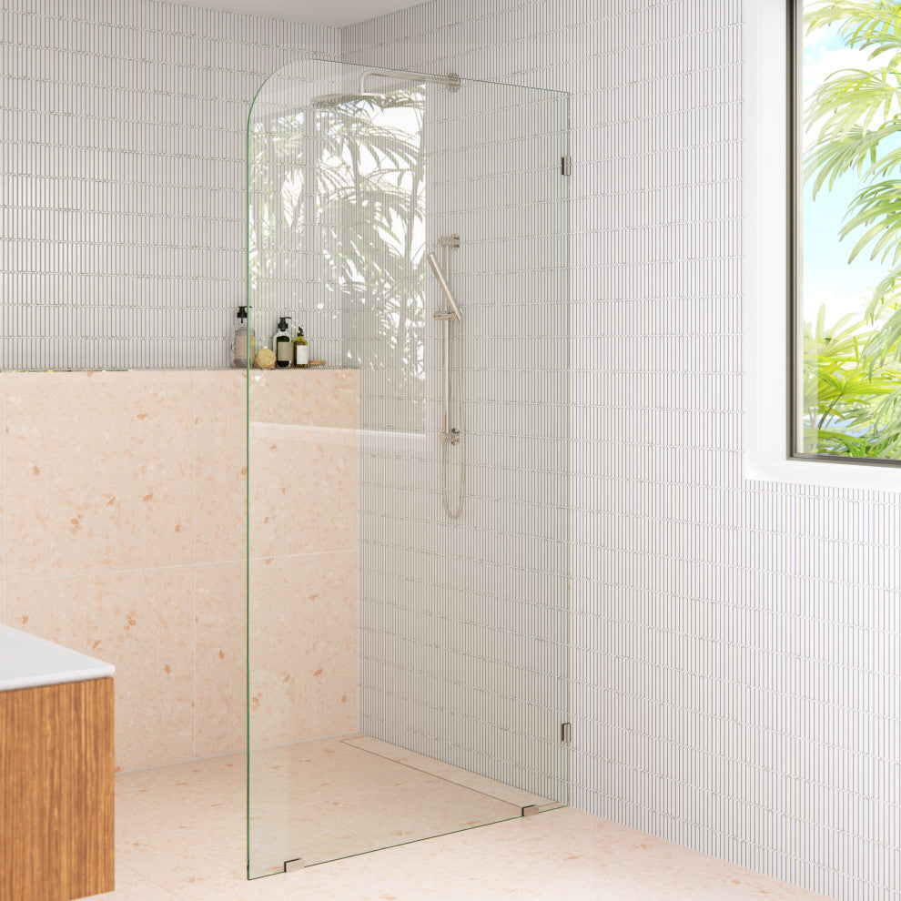 40"x78" Frameless Shower Door Single Fixed Panel Radius, Polished Chrome