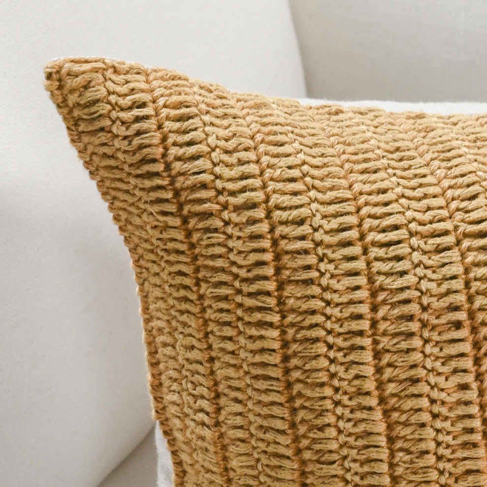 Nakeya Knitted Throw Pillow by Kosas Home, Honey, 14x26