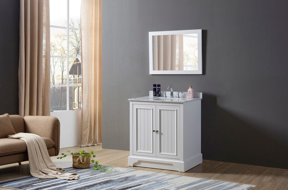32" Kingswood Bath Vanity, White and Mirror