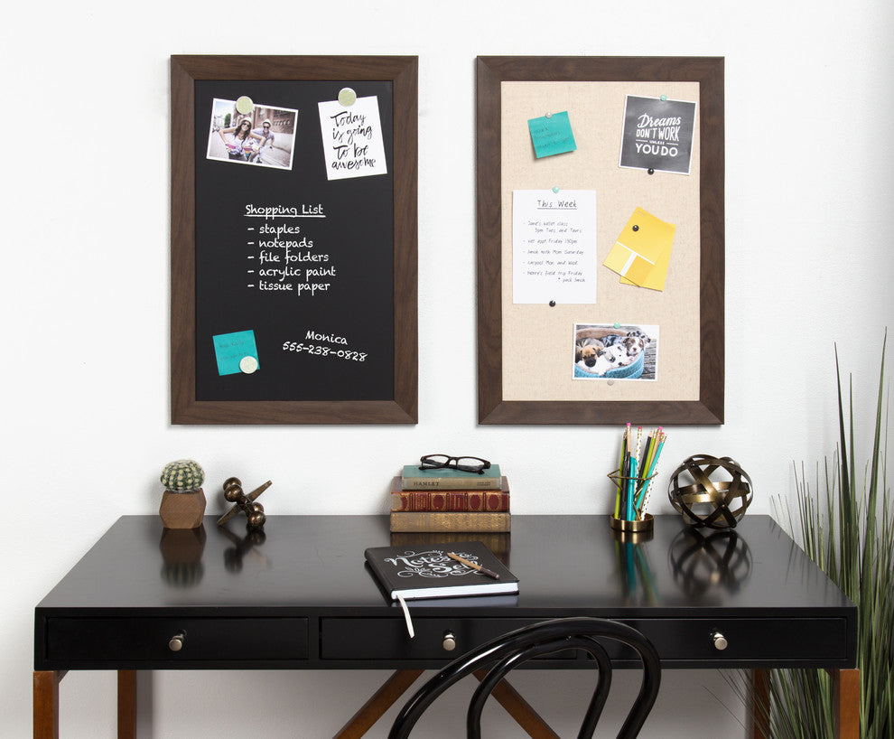 Beatrice Rustic Woodgrain Framed Magnetic Chalkboard, Walnut Brown, 27x18