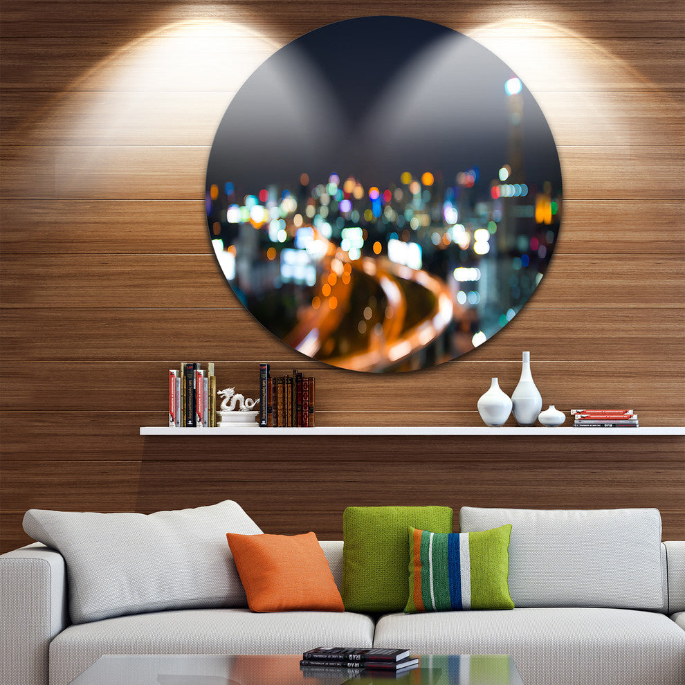 Bangkok City At Twilight, Cityscape Round Wall Art, 23"