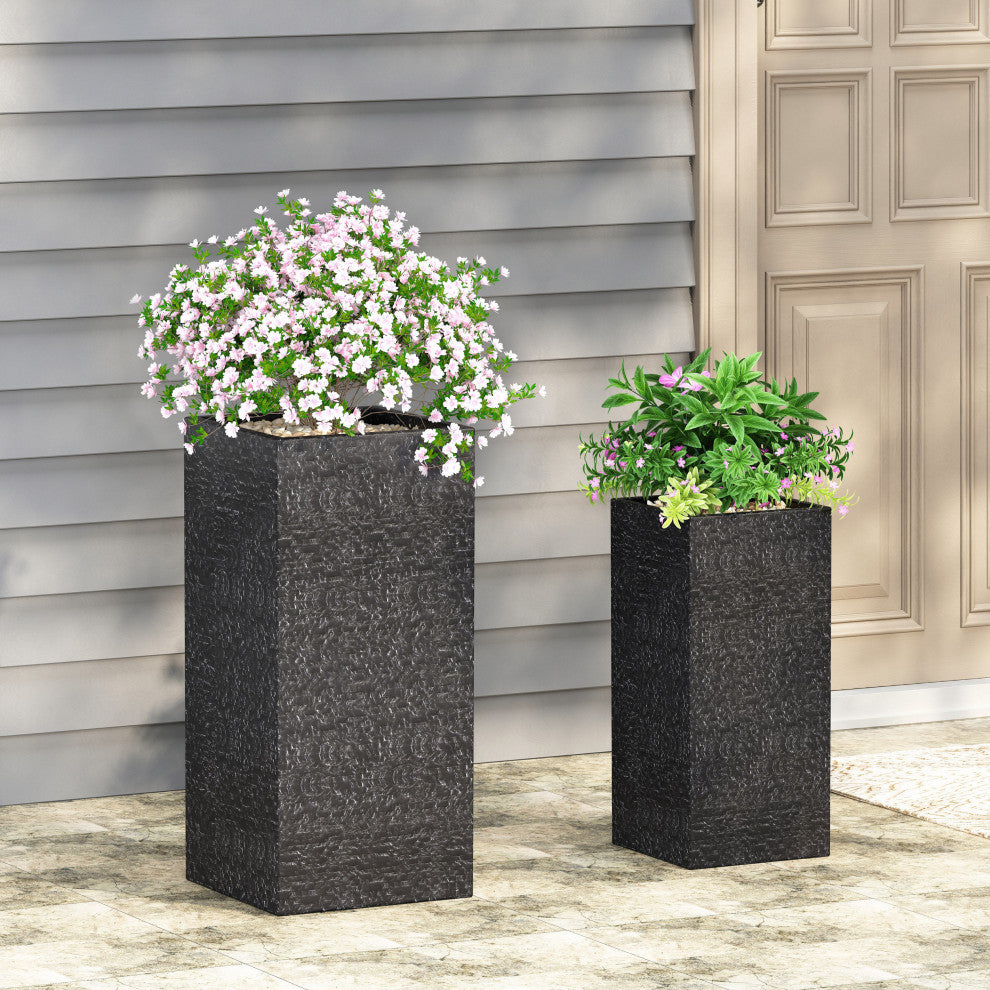 Leiman Outdoor Medium and Small Cast Stone Planters, Set of 2