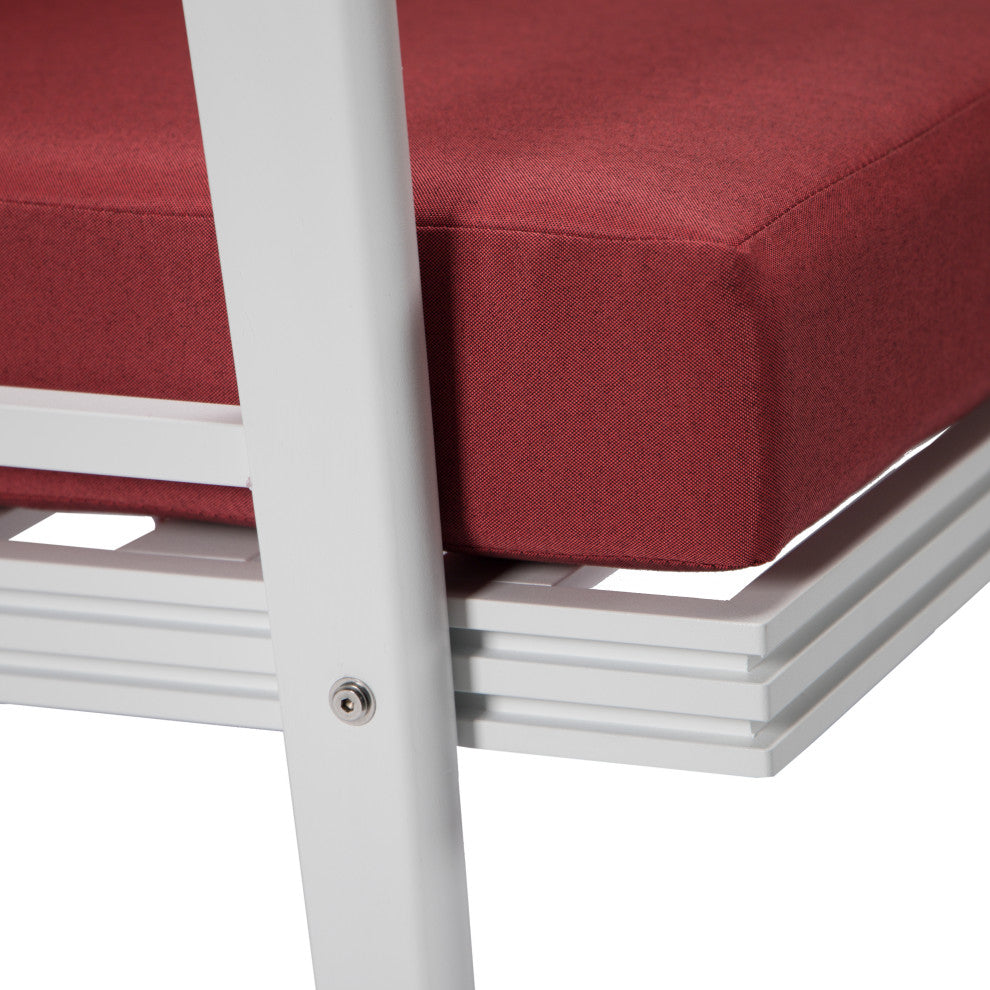 LeisureMod Walbrooke 3-Piece Patio Set With White Aluminum Frame and Cushions, Red