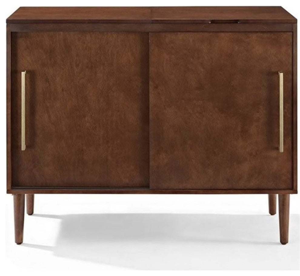 Crosley Furniture Everett Wood Media Console Table in Mahogany/Gold
