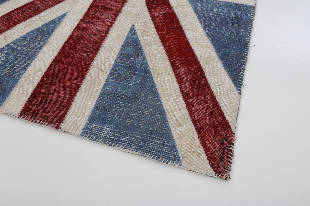 Rug N Carpet - Hand-knotted Anatolian 4' 0'' x 6' 0'' Flag Patchwork Rug