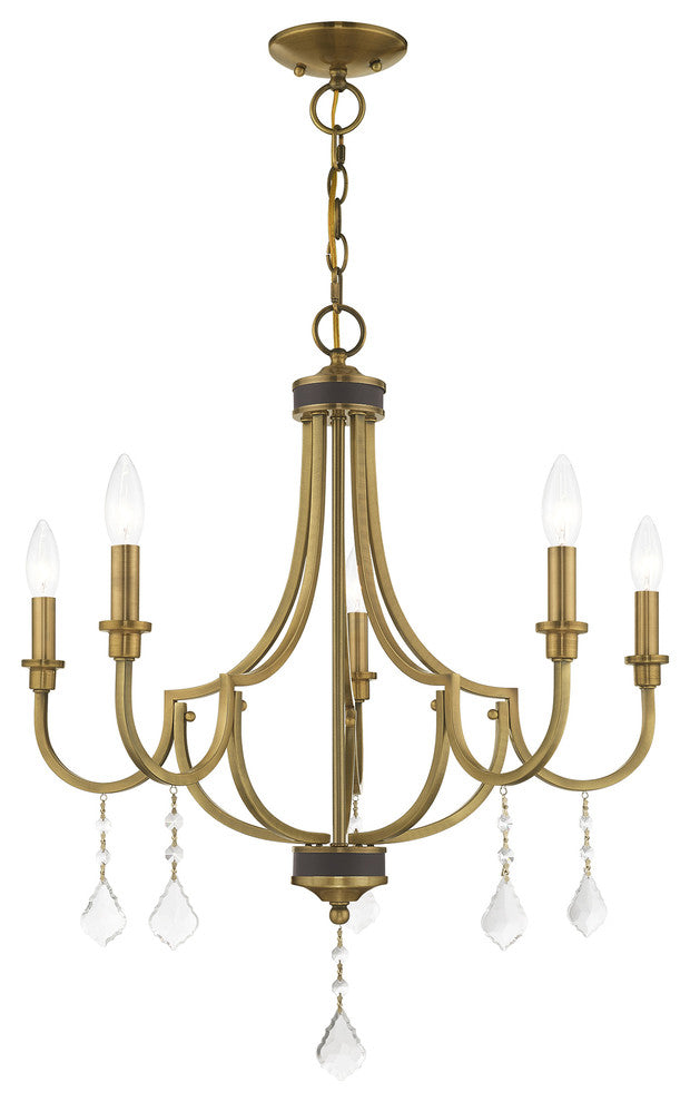 Transitional Chandelier, Antique Brass