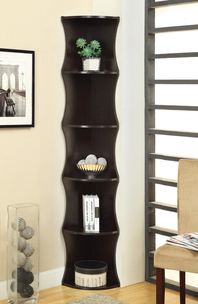 Five Shelves Cappuccino Corner Bookcase