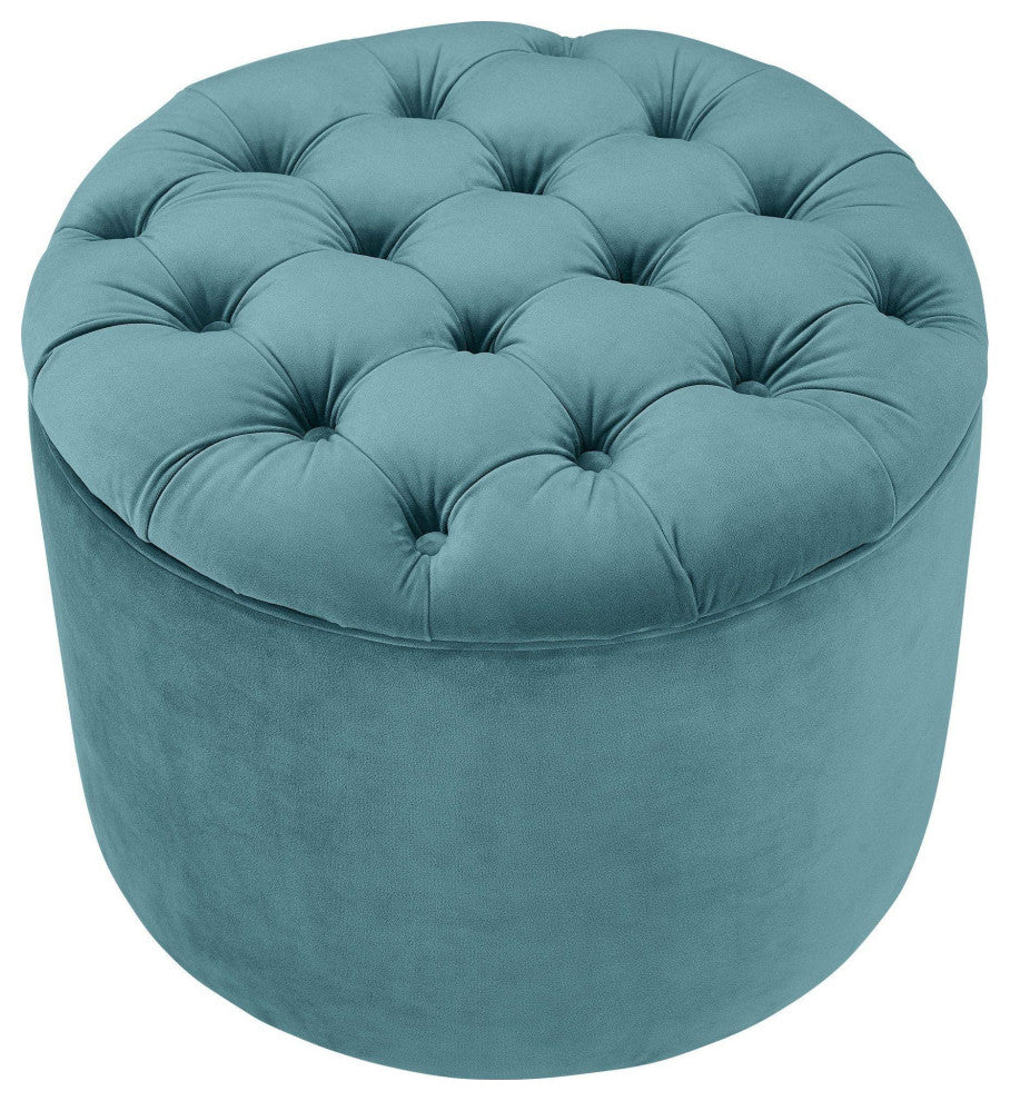 Queen Sea Blue Velvet Storage Ottoman