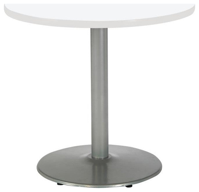 KFI Mode 36" Round Breakroom Table with White Round Silver Base Counter Height