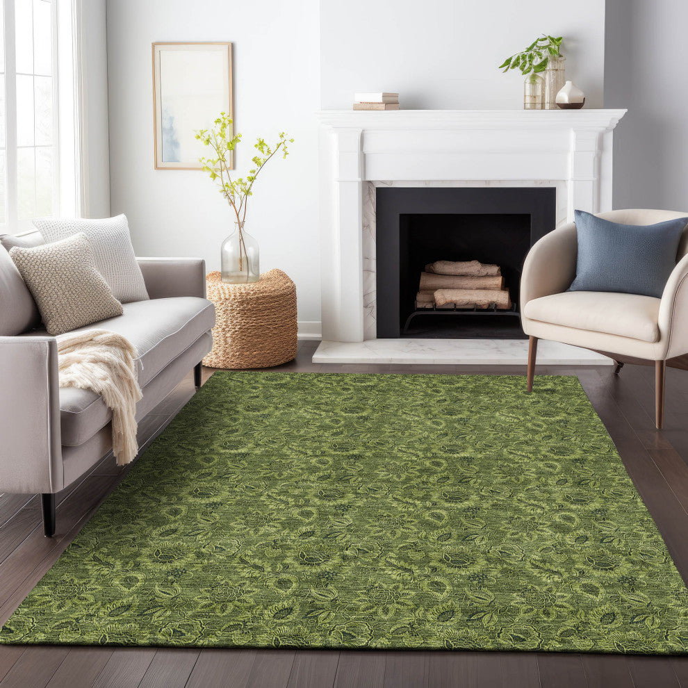 Premium Machine Washable Mayfield AMF661 Olive 3' x 5' Rug