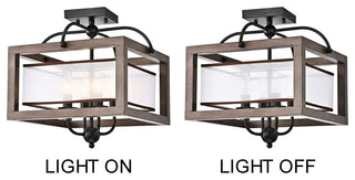 Nora Wood and Fabric Shade Cage Flush Mount Antique Black 4-light