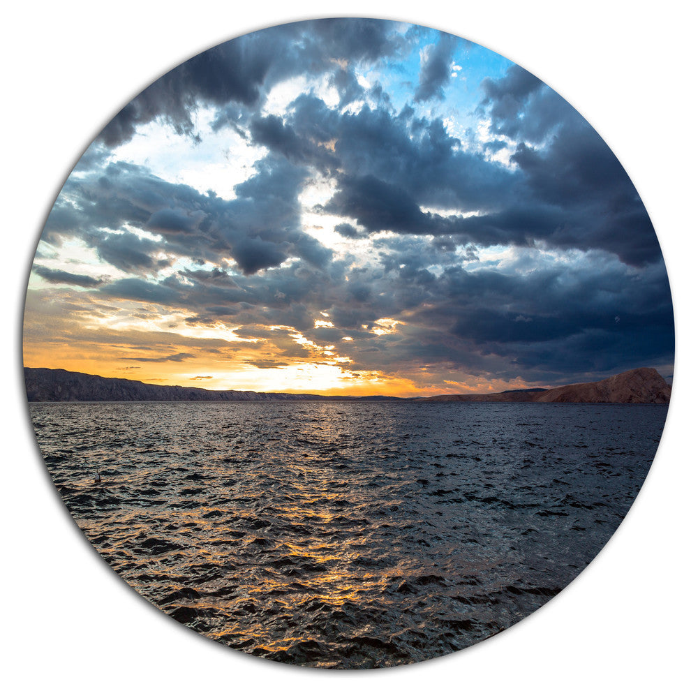 Beautiful Seascape Under Cloudy Sky, Seashore Round Wall Art, 36"