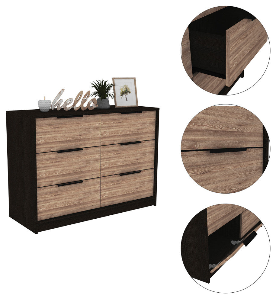 Egeo 4 Drawers Dresser, Black Wengue / Pine