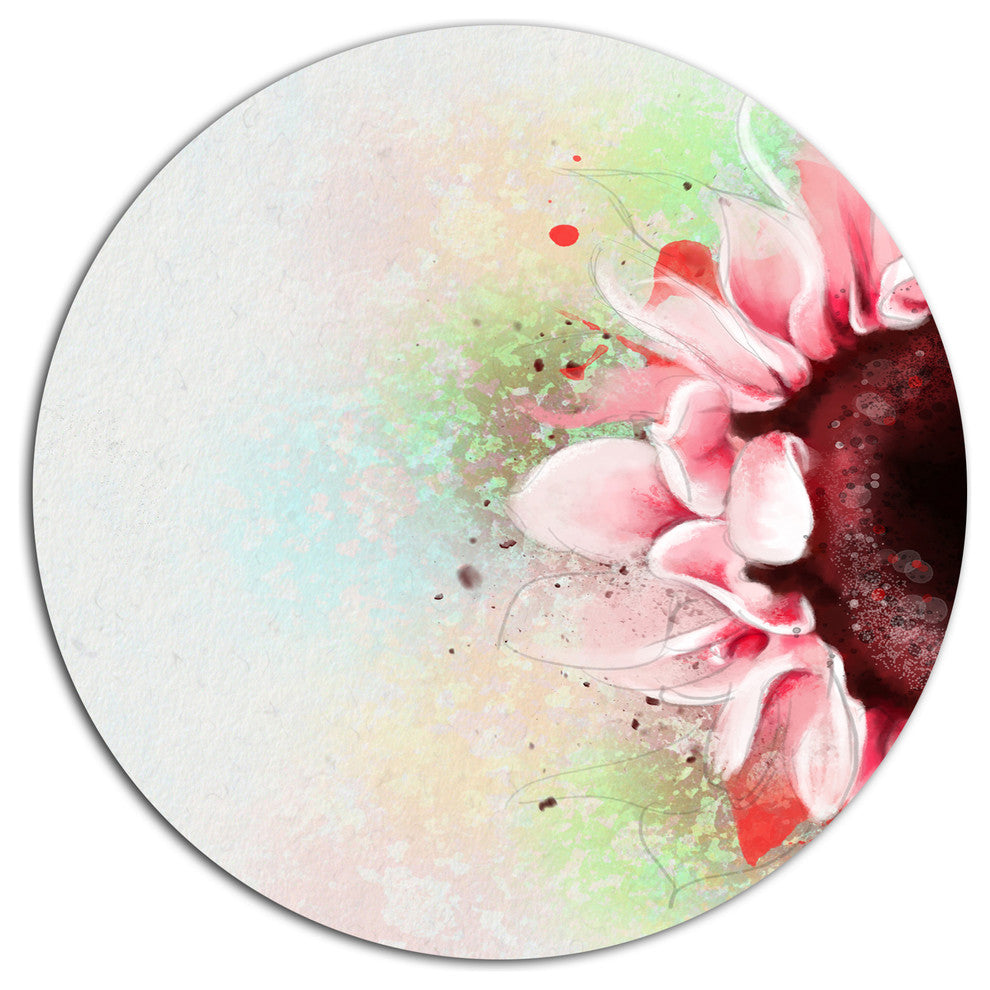 Beautiful Pink Sunflower Watercolor, Flowers Round Metal Wall Art, 36"
