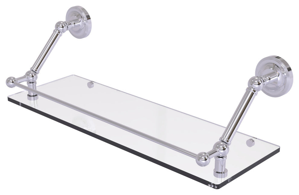 Prestige Regal 24" Floating Glass Shelf with Gallery Rail, Polished Chrome