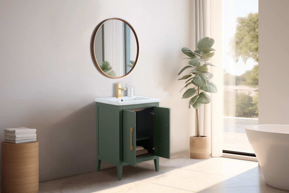 Vanity Art Bathroom Vanity With Sink, Vintage Green, 24", Single Sink, Golden Brushed