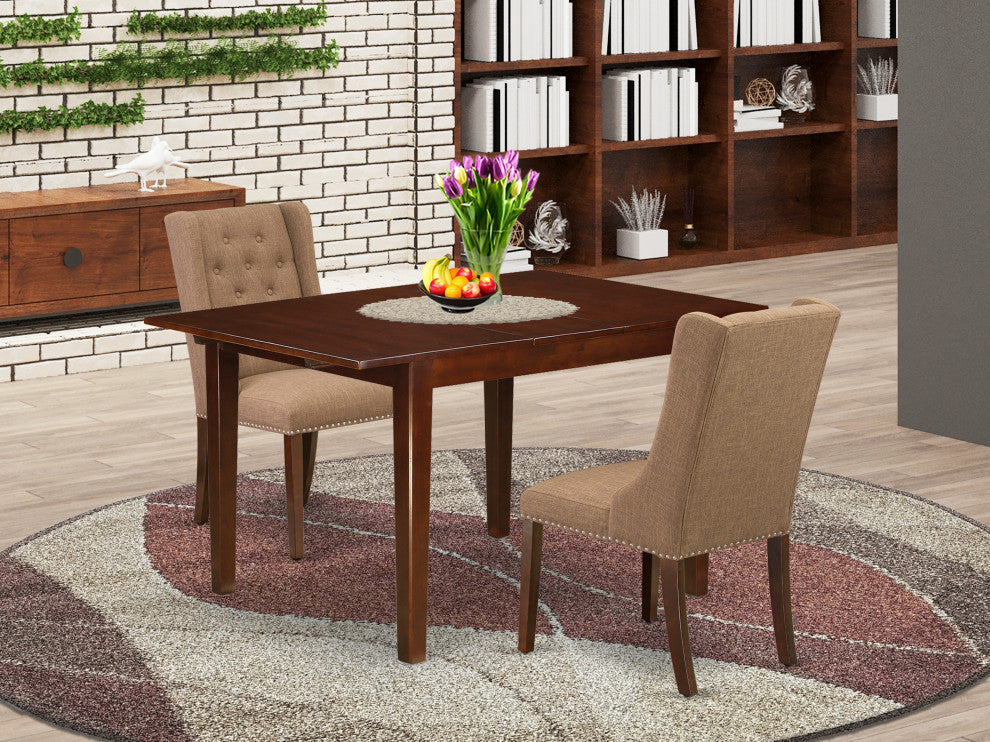 3Pc Dining Set, 1 Butterfly Leaf Table, 2 Light Sable Chairs, Mahogany
