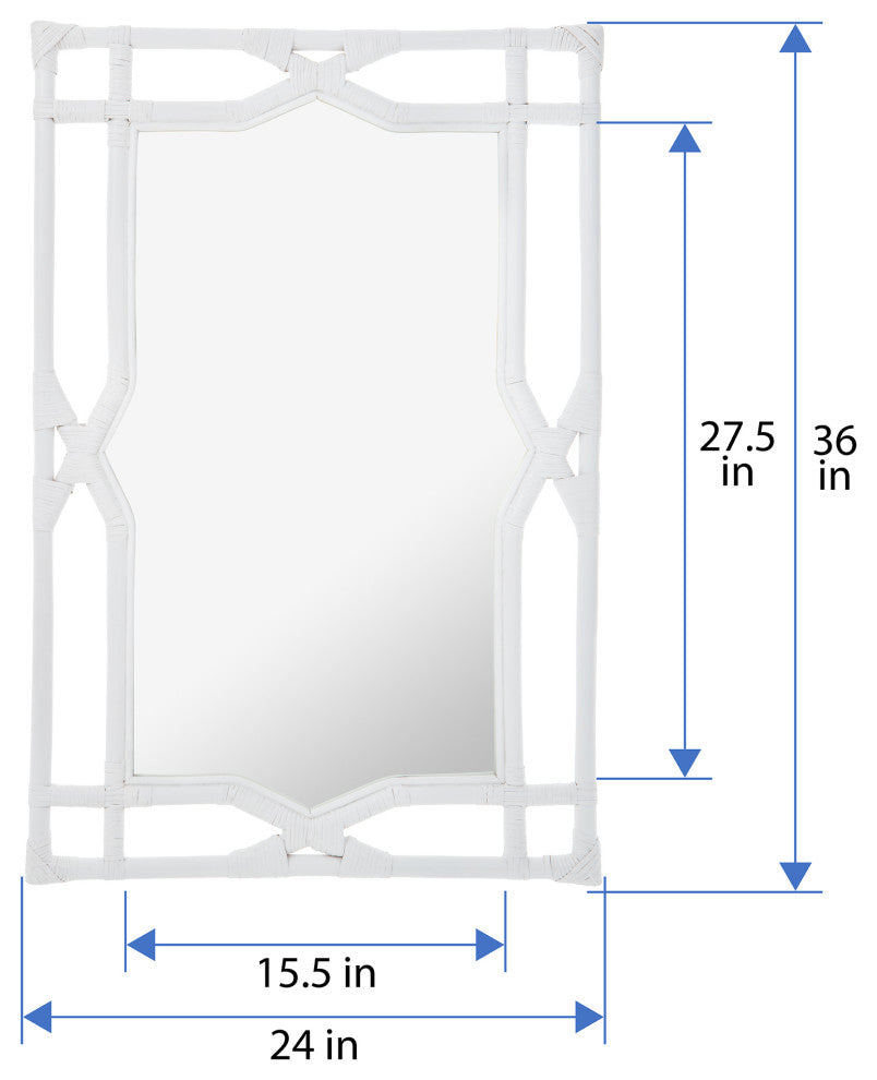Rectangular Rattan Decorative Chippendale Wall Mirror, White