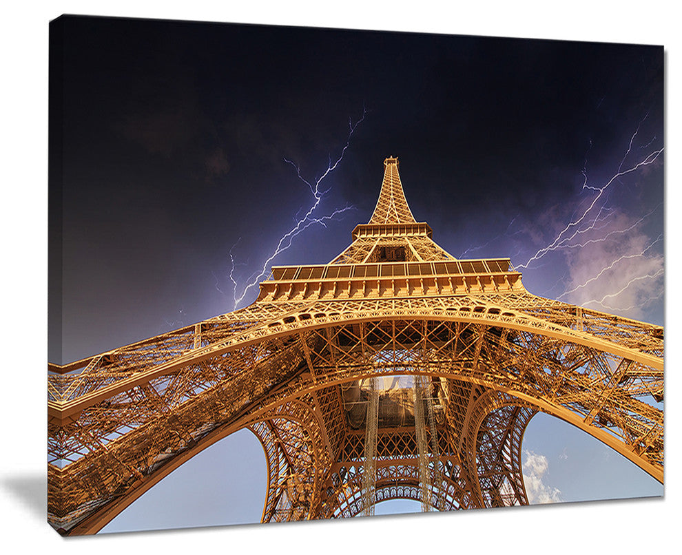 "Storm Above Paris Eiffel Tower in Paris" Cityscape Wall Art, 20"x12"