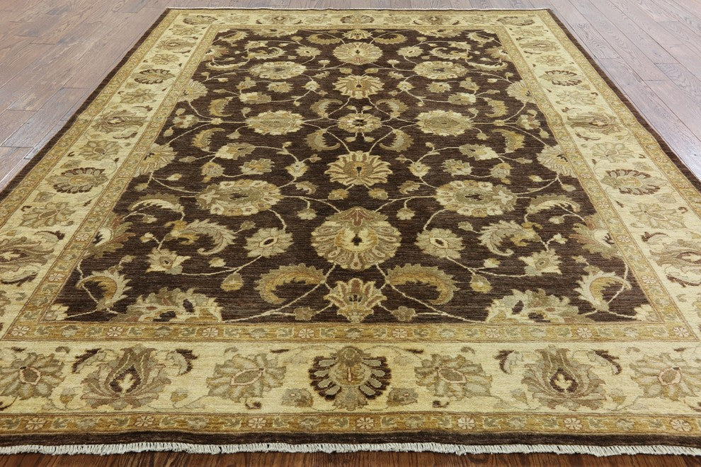 Handmade Peshawar Chobi Floral Brown Hand-Knotted Oriental Wool Rug, 8'x10'