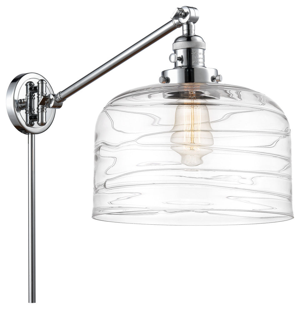 Bell Swing Arm With Switch, Polished Chrome, Clear Deco Swirl, Clear Deco Swirl