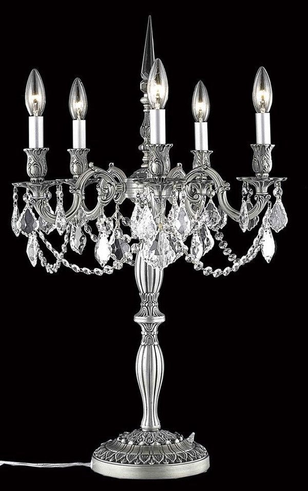 Elegant Rosalia Table Lamp, Pewter Finish With Royal Cut Crystal