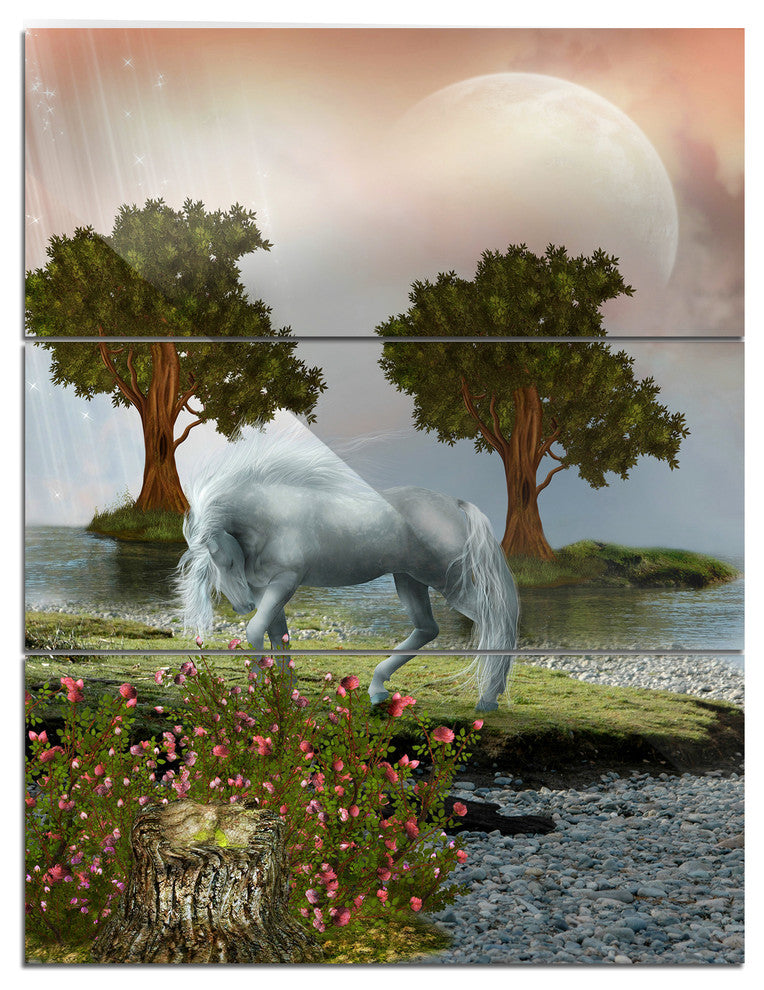 "White Horse and Green Trees" Metal Wall Art, 3 Panels, 28"x36"