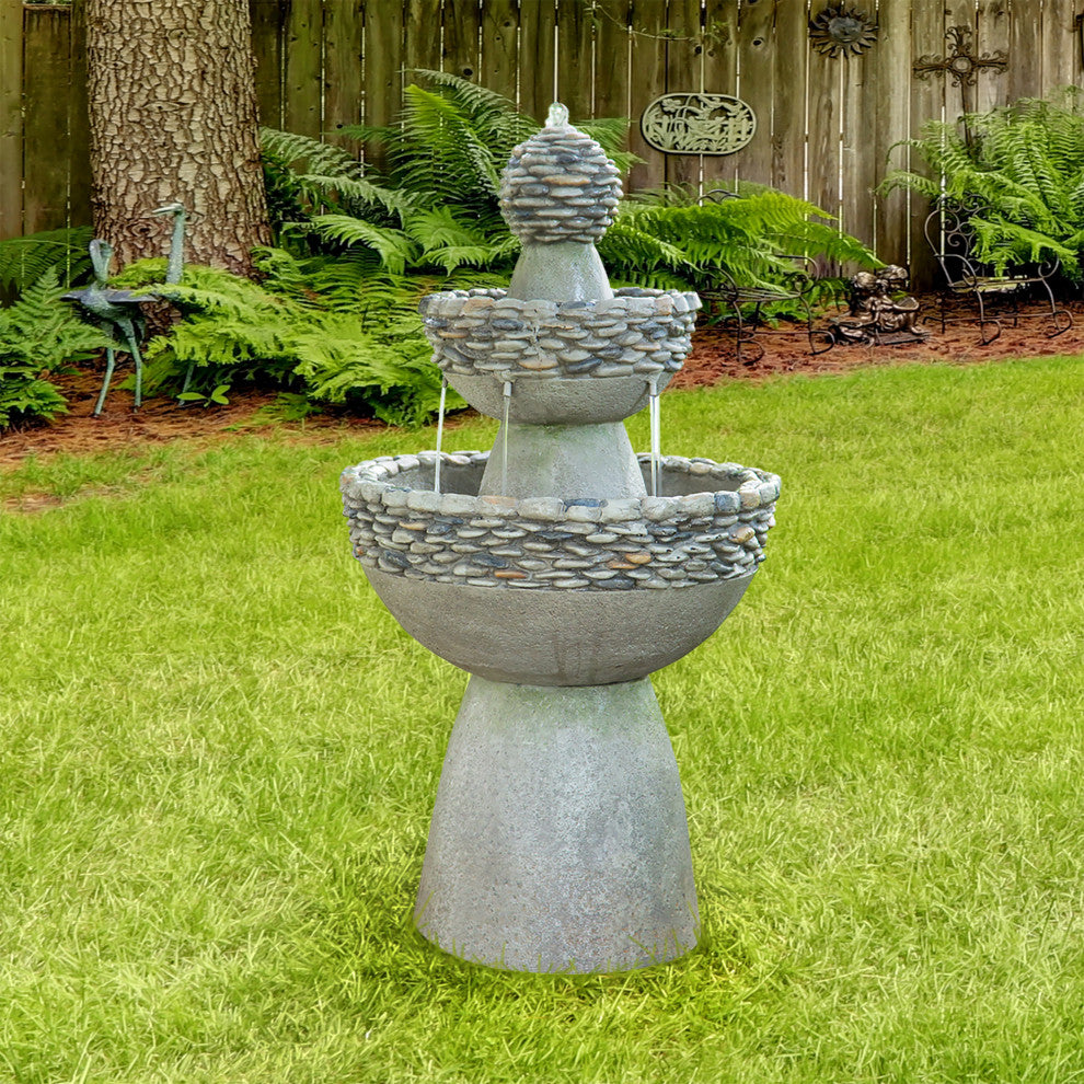 Outdoor Stone-Look 3-Tier Floor Fountain Gray