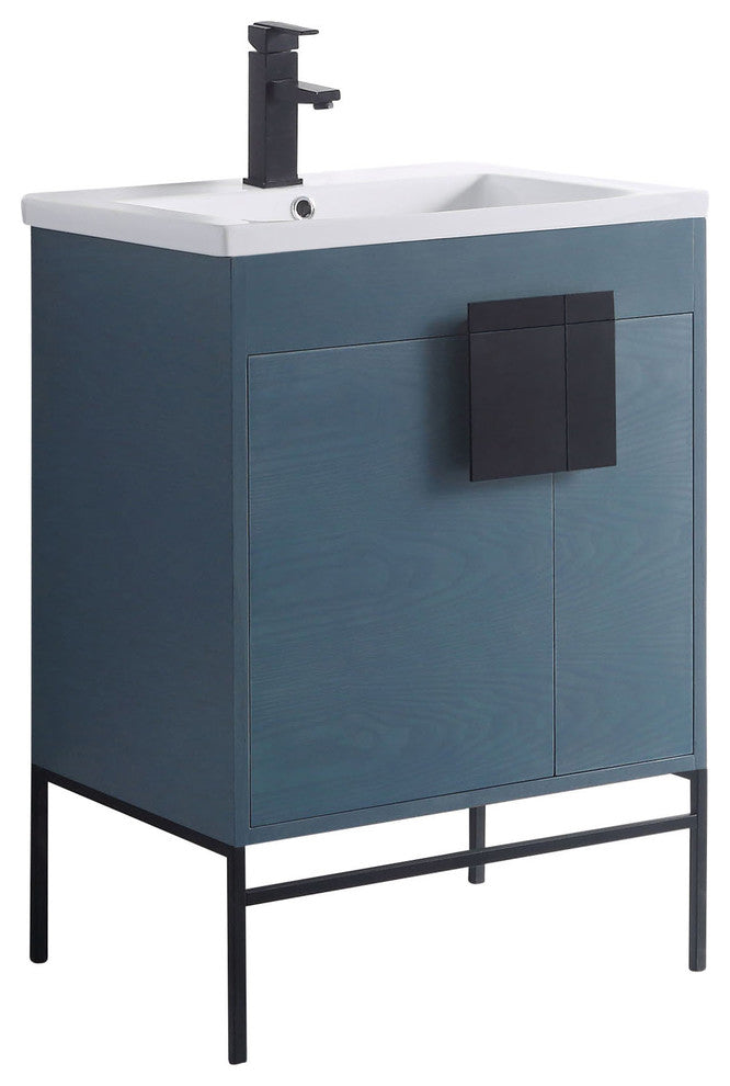 Bathroom Vanity Set, French Blue, 24", Black Hardware