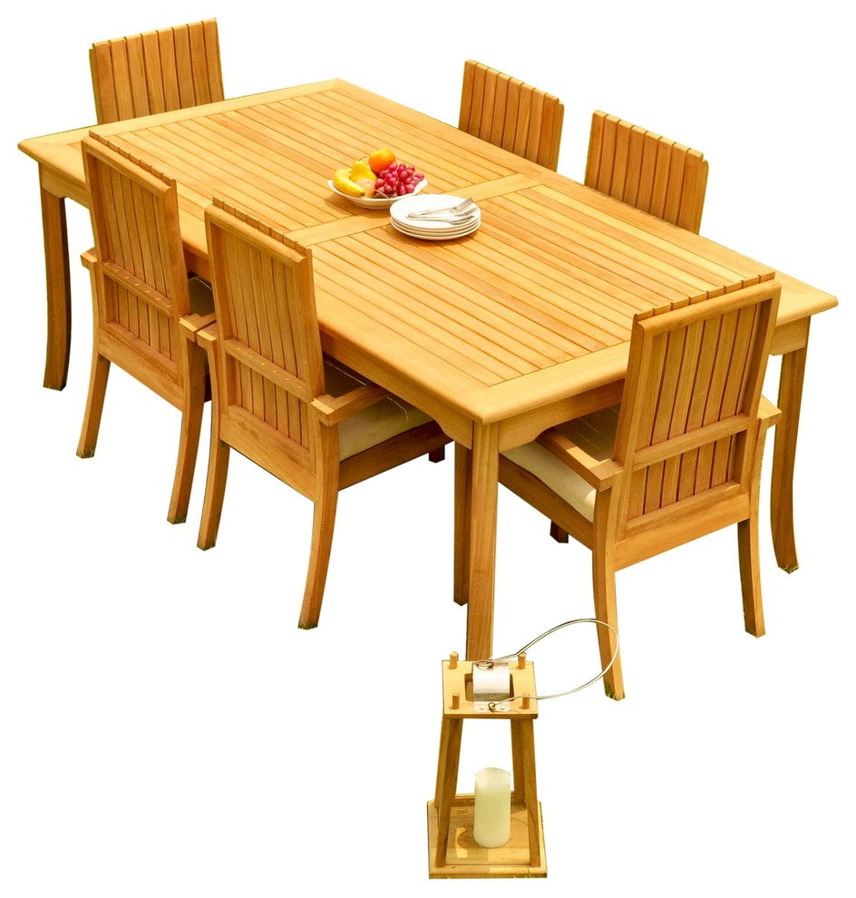 7-Piece Outdoor Teak Dining Set: 83" Rectangle Table, 6 Goa Stacking Arm Chairs
