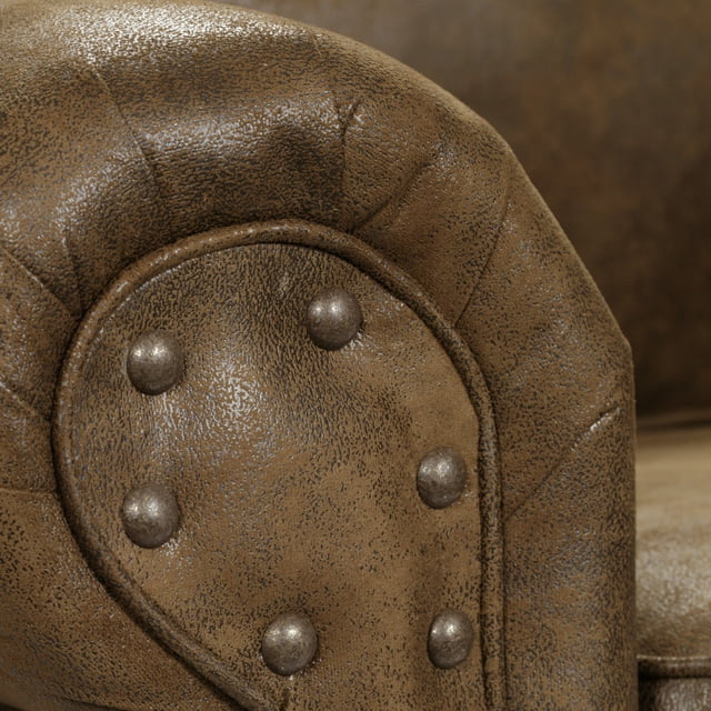 Farmhouse Loveseat with Wild Horse Motif, Leather Look Microfiber Upholstery