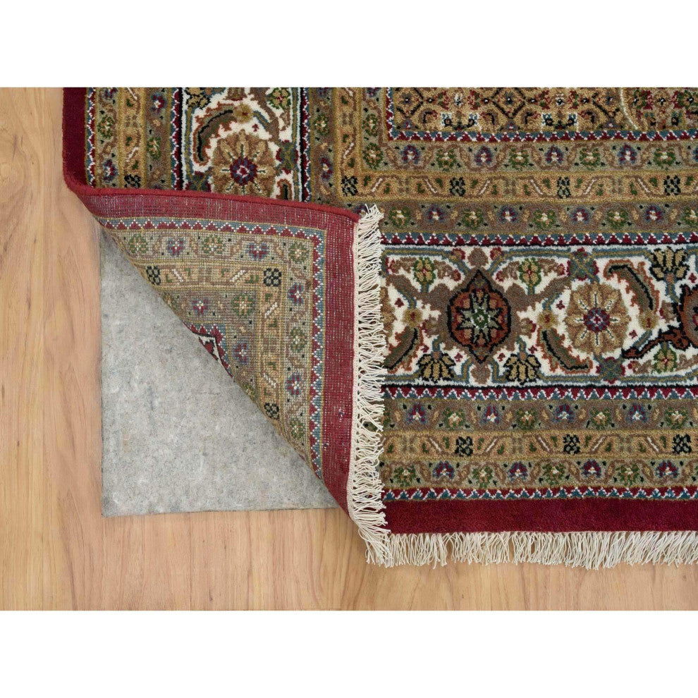 Mahogany Red Tabriz Mahi 175 KPSI Wool Hand Knotted Oriental Rug, 10'x13'10"