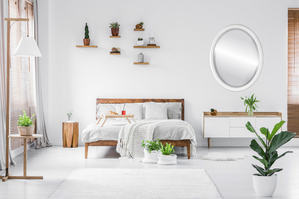 Pasadena Framed Oval Mirror, Linen White, 21"x25"