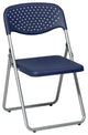Set of 4 Folding Chair, Metal Frame With Dotted Plastic Seat & Open Back, Blue
