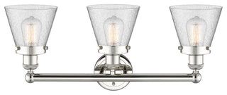 Edison Small Cone 3-Light 25" Vanity Light, Polished Nickel Finish, Seedy Shade