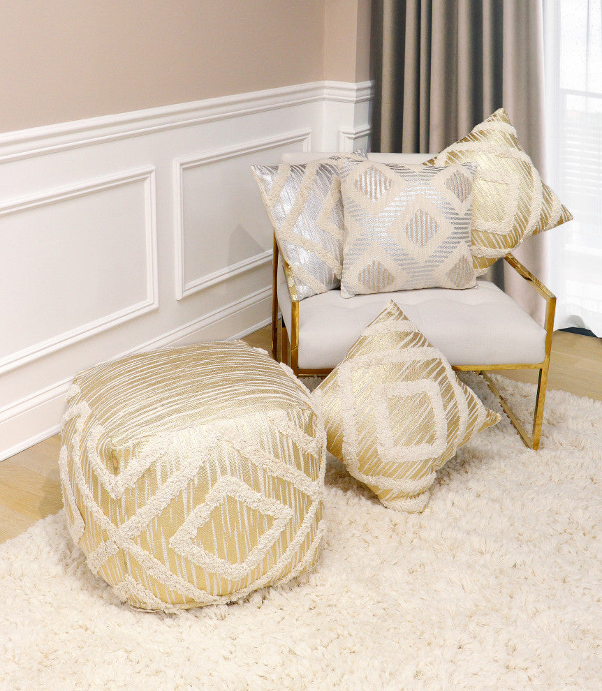 Pasargad Home Grandcanyon Cotton Pouf, Ivory