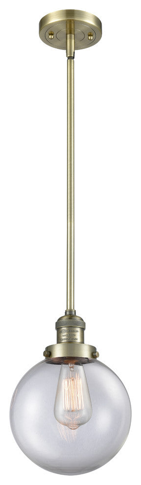 1-Light Beacon 8" Mini Pendant, Antique Brass, Glass: Clear