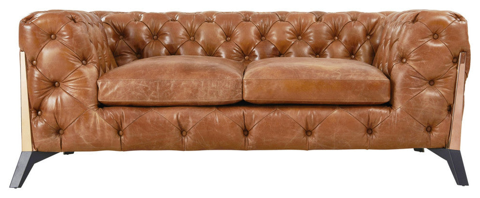 Crafters and Weavers Olivia Tufted Chesterfield Sofa, Brown, Love Seat