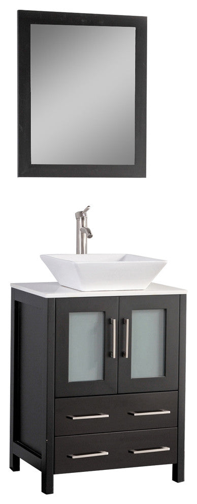Vanity Art Bathroom Vanity Set With Sink, Espresso, 24", Standard Mirror