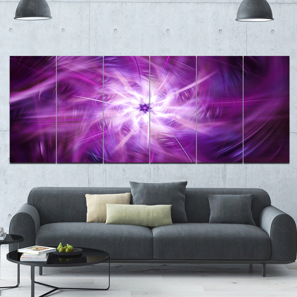 Rotating Bright Purple Fireworks, Floral Canvas Art Print, 70"x28", 6 Panels