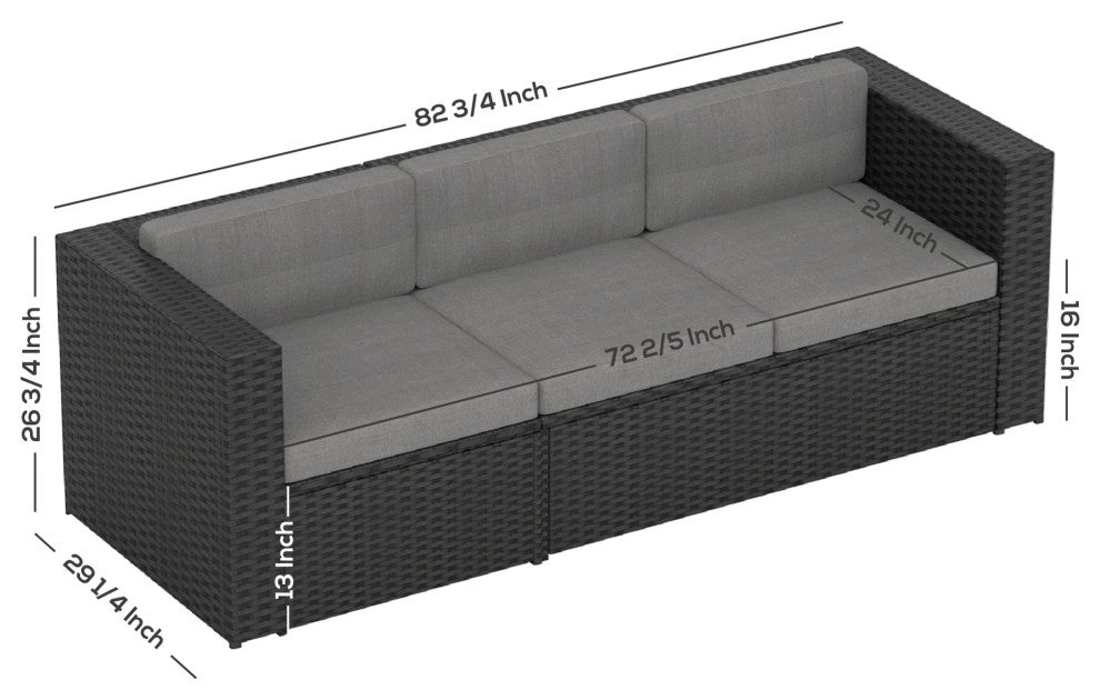 WestinTrends Outdoor Patio Cushioned Rattan Wicker Sofa, UV Water Resistant, Black