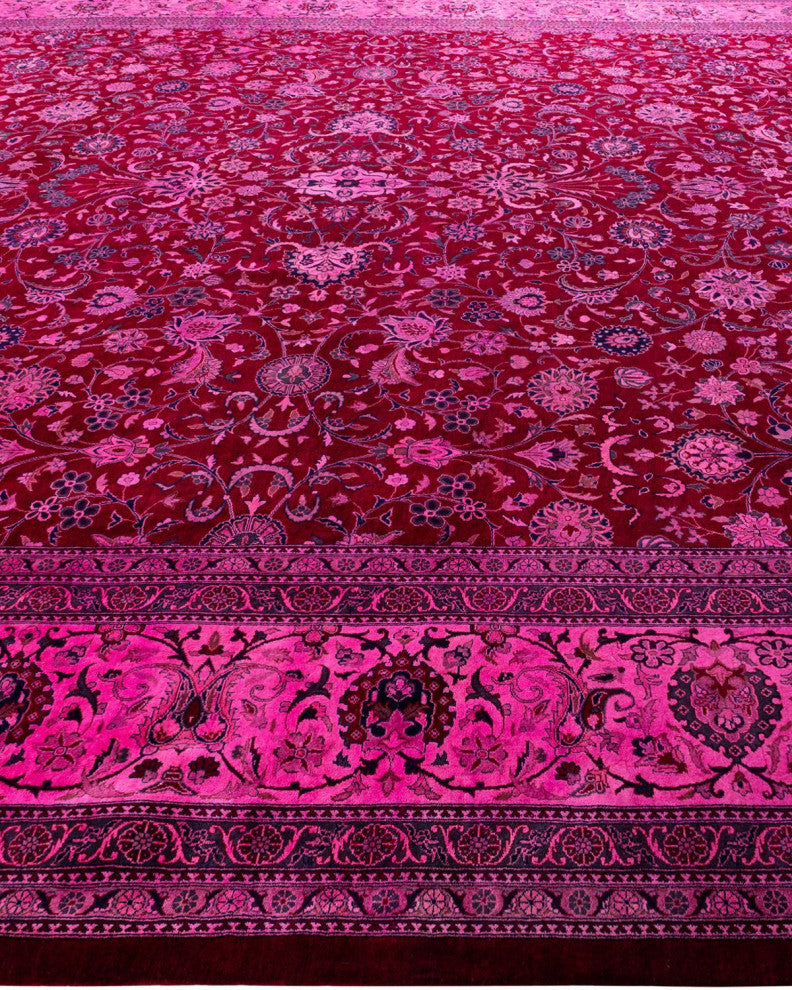 Overdyed, One-of-a-Kind Hand-Knotted Area Rug Pink, 12'0"x16'10"