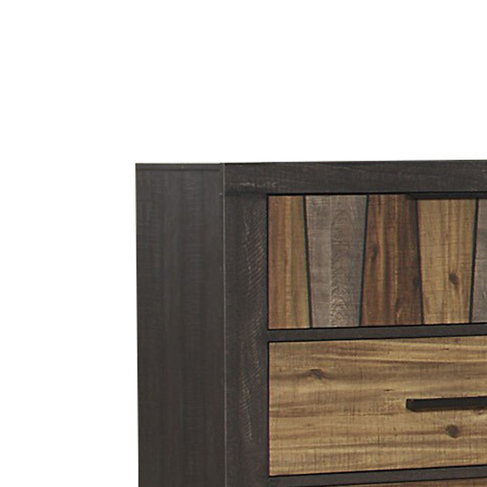 Benzara BM220028 Plank Style 6 Drawer Wooden Dresser, Metal Bar Handles, Brown