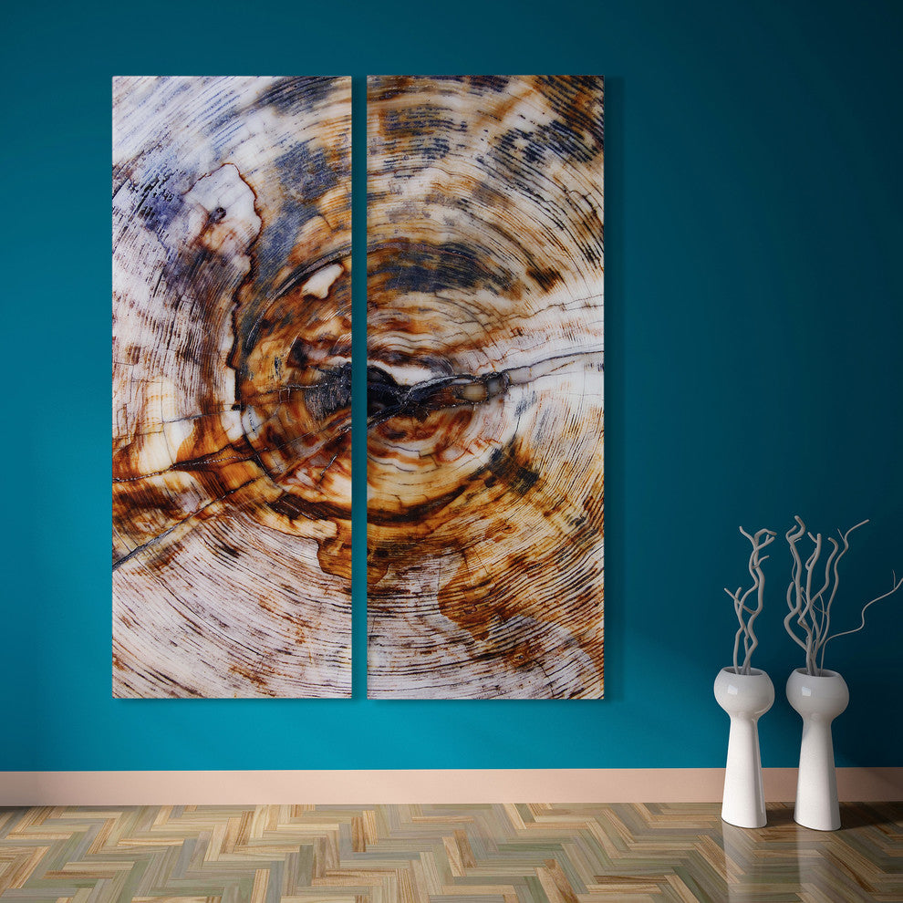 "Impact" Abstract Wall Art Frameless Free Floating Tempered Glass Print Set of 2