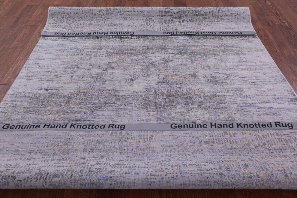 6' 1" X 8' 11" Handmade Abstract Wool and Silk Rug Q8717